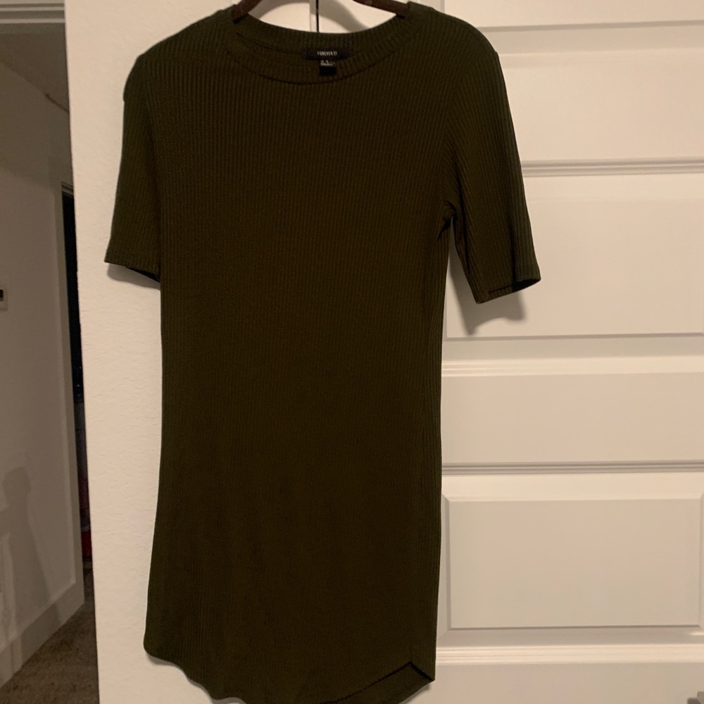 Fitted olive green t shirt dress